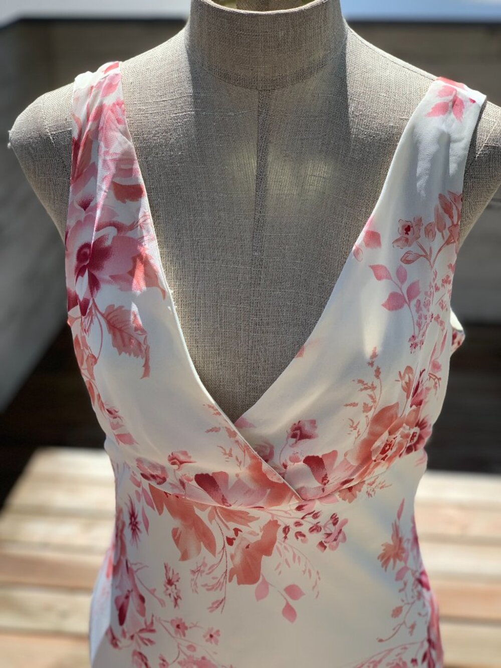 Vintage Slip Dress 11 Cream Pink Floral Sheer Chiffon Midi Sleeveless Romantic - Picture 3 of 14